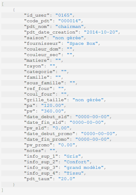 tableau de réponse JSON